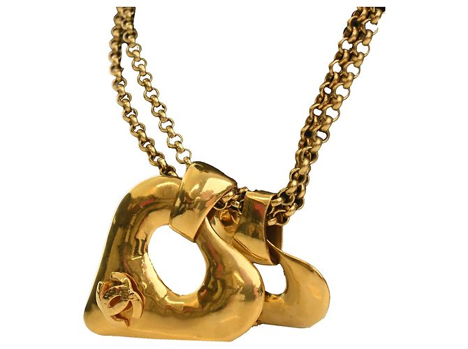 Collana con pendente doppio cuore placcato oro Chanel CC dorata D'oro - vista 2