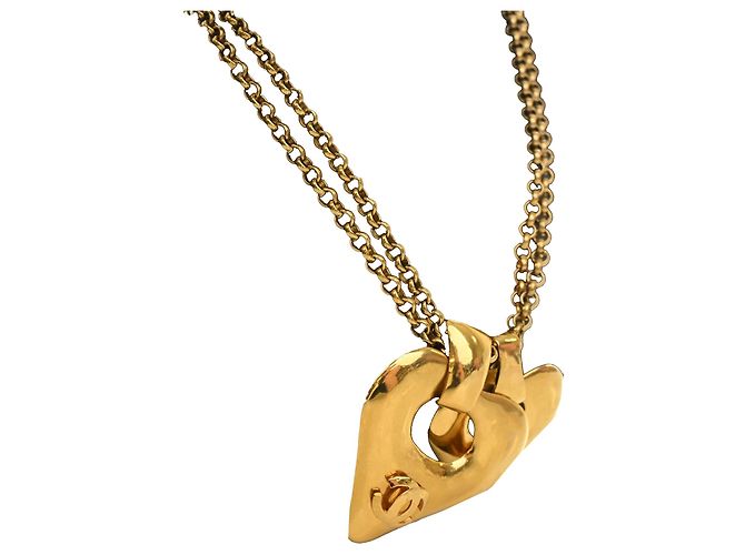 Collana con pendente doppio cuore placcato oro Chanel CC dorata D'oro - vista 3