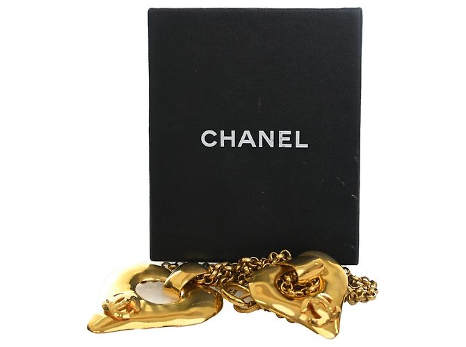 Collana con pendente doppio cuore placcato oro Chanel CC dorata D'oro - vista 5