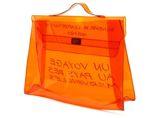 Borsa Kelly Hermès Vinyl Souvenir De L Exposition Arancione - vista 2