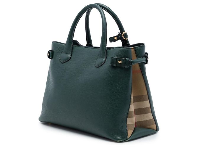 Borsa Satchel Banner Burberry Medium in pelle e House Check verde - vista 2