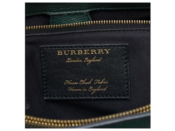 Borsa Satchel Banner Burberry Medium in pelle e House Check verde - vista 5