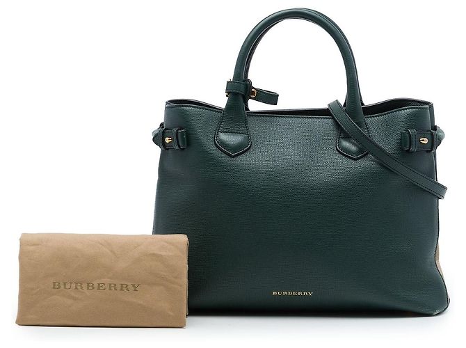 Borsa Satchel Banner Burberry Medium in pelle e House Check verde - vista 7