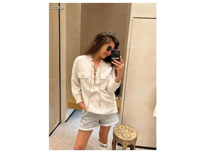Chanel Strickjacke aus Kaschmir Weiß Mehrfarben - Ansicht 9
