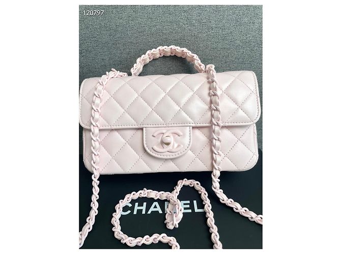 Bolso Chanel Rosa de Piel de Cordero Acolchado Diamante 20 cm Multicolor - vista 3
