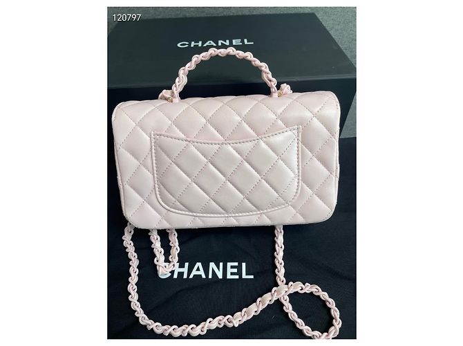 Bolso Chanel Rosa de Piel de Cordero Acolchado Diamante 20 cm Multicolor - vista 4