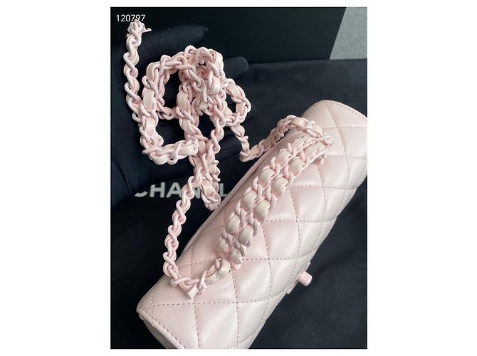 Bolso Chanel Rosa de Piel de Cordero Acolchado Diamante 20 cm Multicolor - vista 7