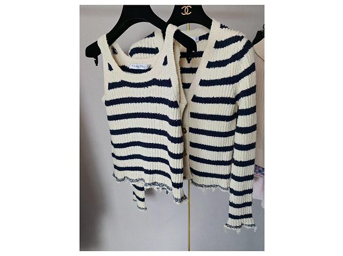 Autre Marque Conjunto Dior de malha de algodão às riscas colete e cardigan Multicor - vista 2
