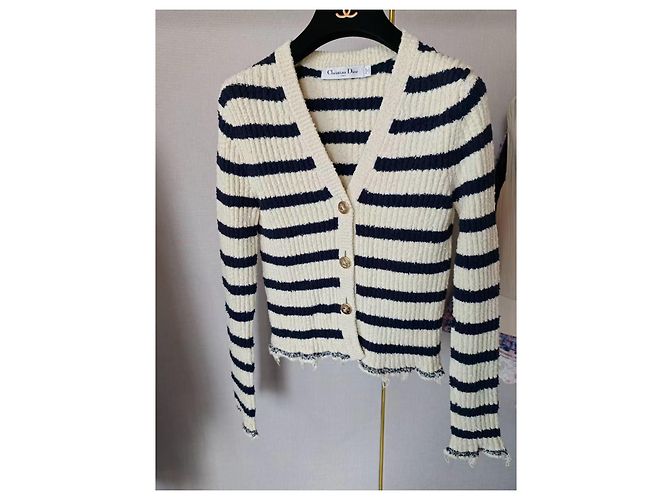 Autre Marque Conjunto Dior de malha de algodão às riscas colete e cardigan Multicor - vista 4