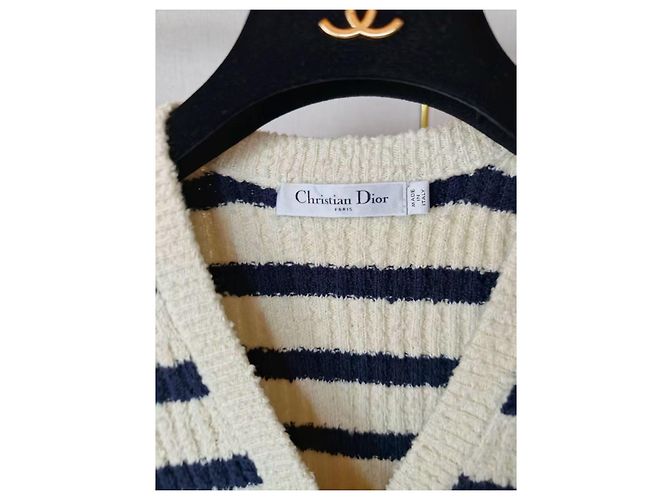 Autre Marque Conjunto Dior de malha de algodão às riscas colete e cardigan Multicor - vista 6