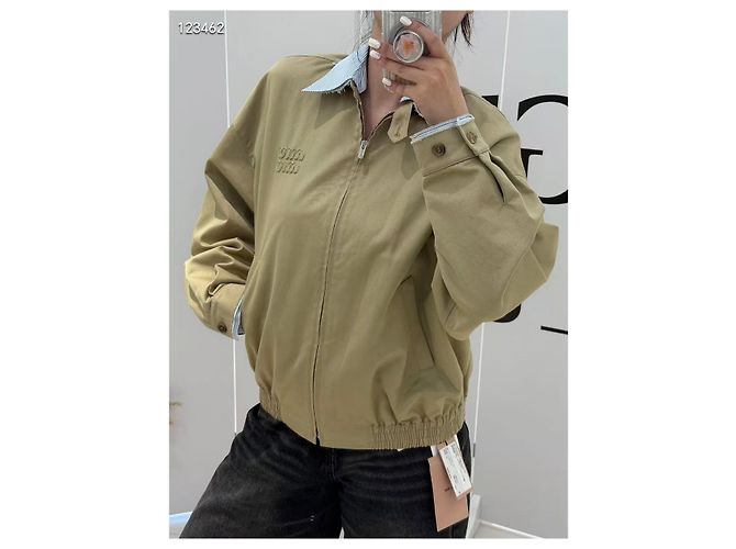 Chaqueta Miu Miu Khaki de Algodón con Detalles de Flecos Multicolor - vista 8