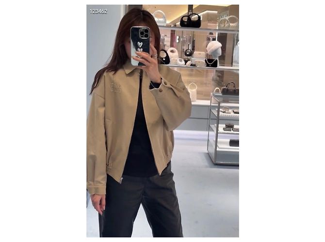 Chaqueta Miu Miu Khaki de Algodón con Detalles de Flecos Multicolor - vista 9