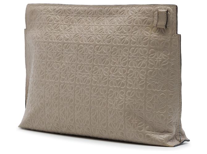 Clutch T em couro castanho LOEWE com Anagrama em relevo e padrão repetido Marrom - vista 2
