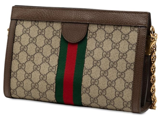 Borsa a Tracolla Gucci Small GG Supreme Web Ophidia con Catena Beige - vista 2