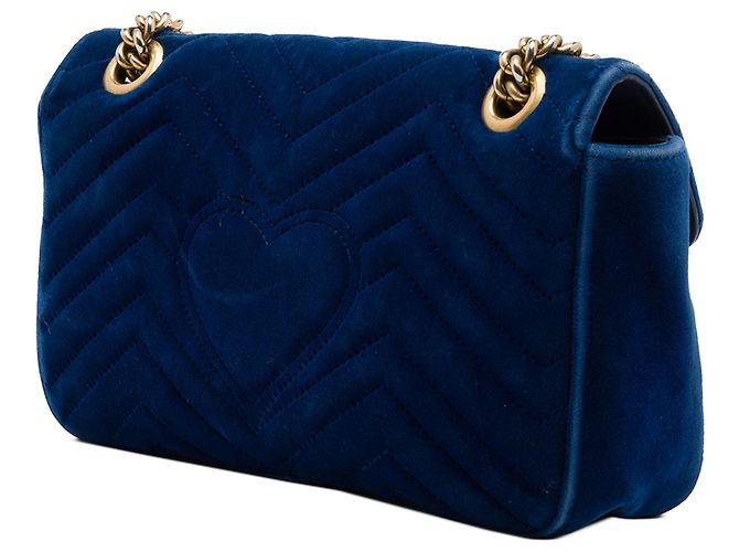 Borsa a tracolla Gucci GG Marmont Matelassé in velluto blu Medium - vista 2