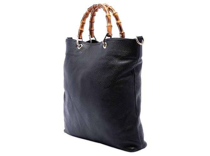 Bamboo Borsa shopper Gucci Tall in pelle di vitello martellata nera con bambù Nero - vista 2