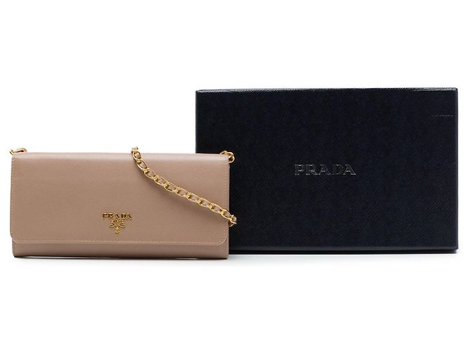 Borsa a tracolla Prada Saffiano Wallet on Chain Marrone - vista 7