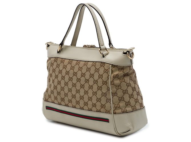 Borsa Mayfair Satchel Gucci GG Canvas Web Bianca Bianco - vista 2