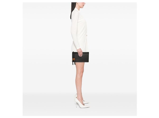 Bamboo Clutch Gucci in pelle di vitello nera con bambù Nero - vista 6