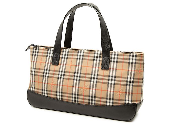 Borsa Tote Burberry Haymarket Check Canvas Nera Nero - vista 2