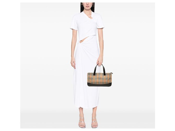 Borsa Tote Burberry Haymarket Check Canvas Nera Nero - vista 6
