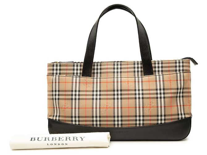 Borsa Tote Burberry Haymarket Check Canvas Nera Nero - vista 7