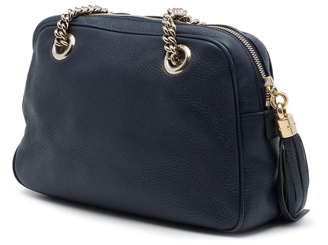 Borsa a tracolla Gucci Soho Chain Zip in pelle di vitello blu - vista 2