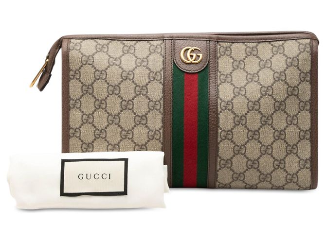 Clutch Gucci GG Supreme Web Ophidia Marrón Castaño - vista 8