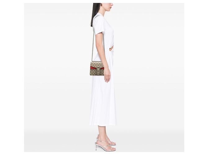 Borsa a Tracolla Gucci Small GG Supreme Dionysus Beige - vista 6