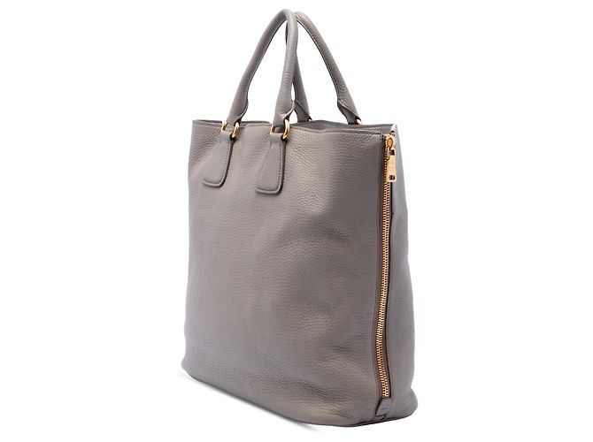 Sac Tote Prada Vitello Daino avec fermeture éclair latérale, Gris - vue 2