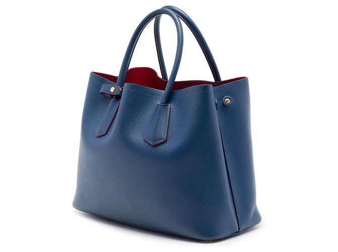 Blue Prada Medium Saffiano Cuir Double Handle Satchel - view 2