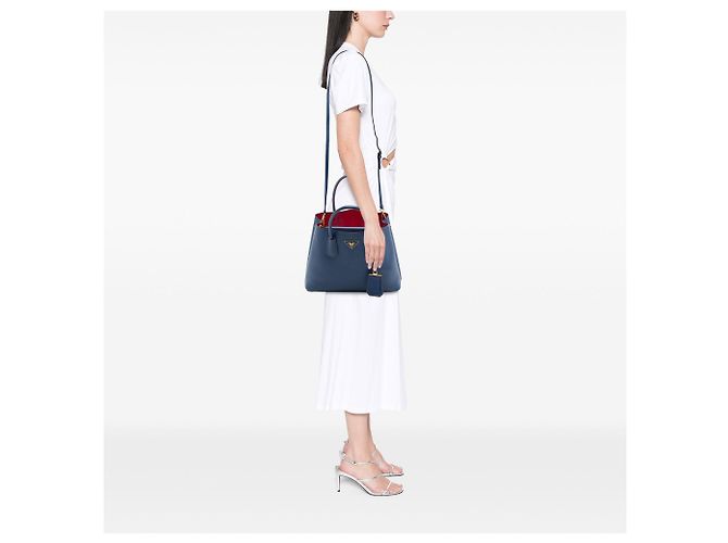 Blue Prada Medium Saffiano Cuir Double Handle Satchel - view 6