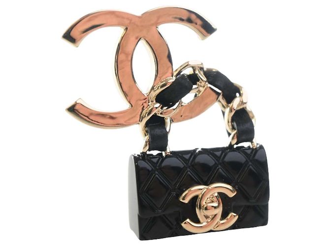 Gold Chanel CC vergoldete gesteppte Emaille-Flap-Bag Brosche Golden - Ansicht 5