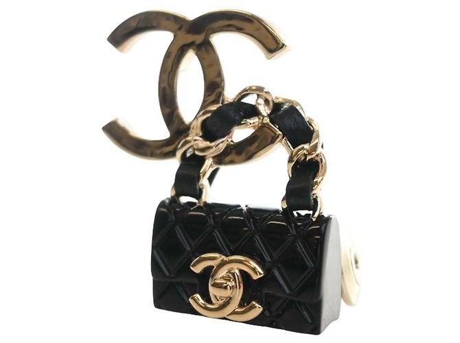 Gold Chanel CC vergoldete gesteppte Emaille-Flap-Bag Brosche Golden - Ansicht 6