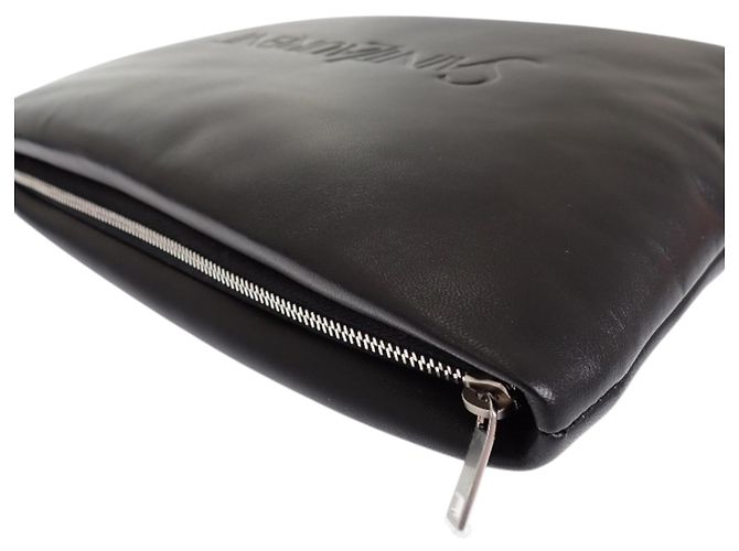 Autre Marque Borsa a pochette Puffy Pouch Large in pelle di agnello nera Saint Laurent Nero - vista 12