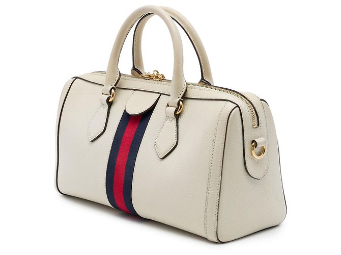 Mala de mão Gucci Medium Ophidia em couro de bezerro branco com detalhe Web - vista 2