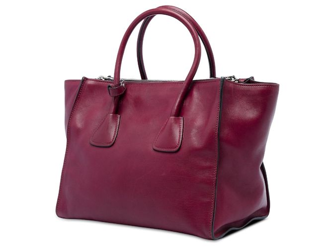 Double Borsa Satchel Prada in vitello Glace rossa con doppio manico e doppia tasca Rosso - vista 2