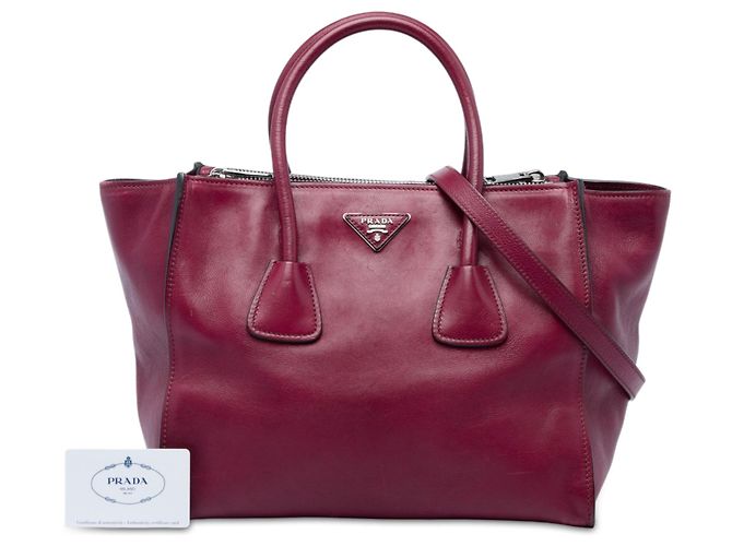 Double Borsa Satchel Prada in vitello Glace rossa con doppio manico e doppia tasca Rosso - vista 7