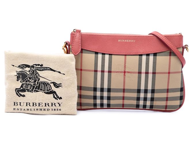 Borsa a tracolla Burberry Haymarket Check Peyton in nylon beige - vista 7