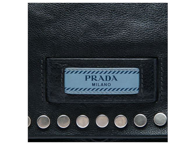 Prada Glace Calf Studded Etiquette Klappentasche Schwarz - Ansicht 5