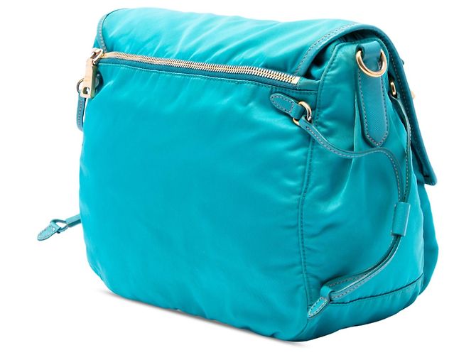 Bolsa Messenger Prada em Tessuto azul com acabamento em Saffiano, fecho de correr e fivela dupla - vista 2