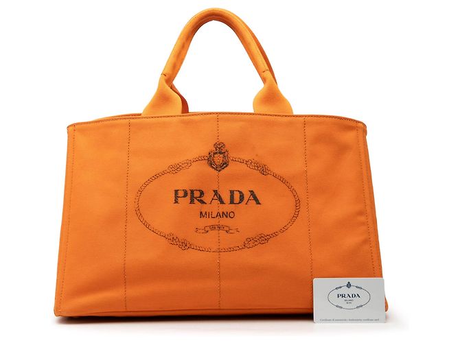Prada Large Canvas Canapa Logo Tote Satchel Orange - Ansicht 7