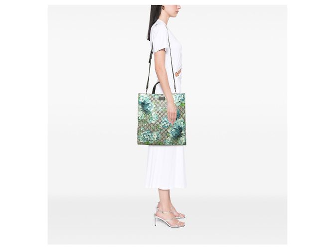 Borsa Tote Convertibile Morbida Gucci GG Supreme Blooms Beige - vista 6