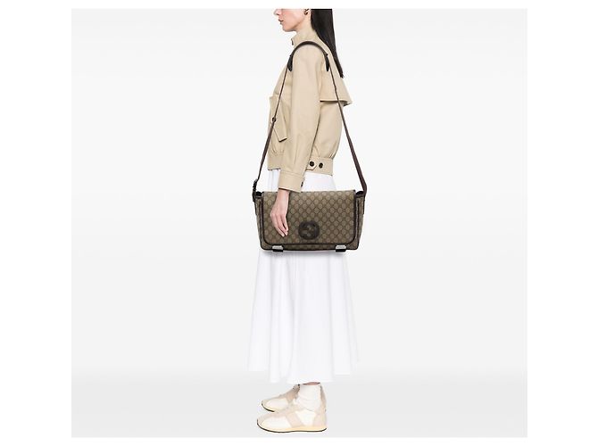 Borsa a tracolla Gucci GG Supreme Interlocking G beige - vista 6