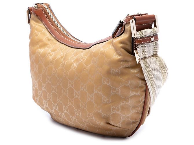 Borsa a tracolla Gucci GG in nylon marrone con banda Web - vista 2