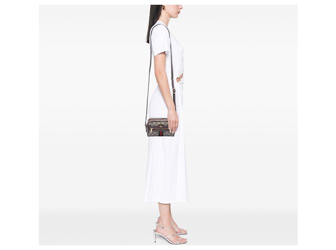 Borsa a tracolla Gucci Mini GG Supreme Web Ophidia Beige - vista 6