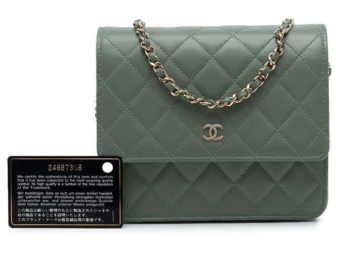 Borsa a tracolla Chanel CC Square Quilted Lambskin Wallet on Chain Verde - vista 7