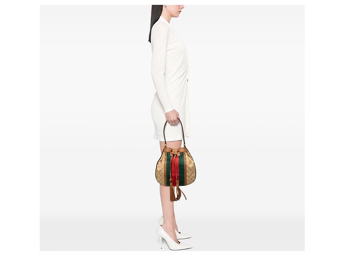 Beige Gucci GG Canvas Web Rania Drawstring Hobo - view 6