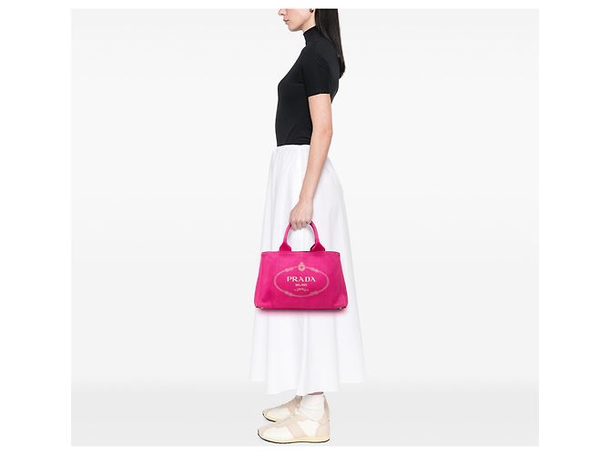 Bolsa Tote Prada Canvas Canapa Logo Rosa - vista 6