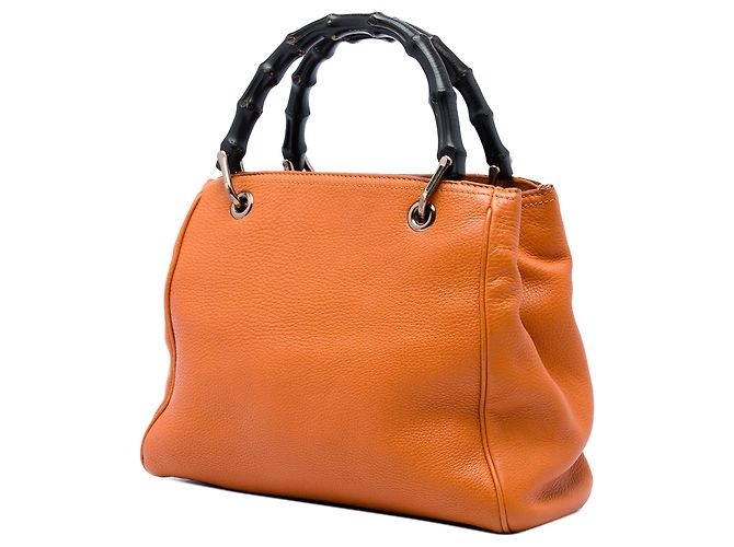 Bamboo Bolsa Gucci Small Shopper Satchel em couro de bezerro laranja com bambu - vista 2